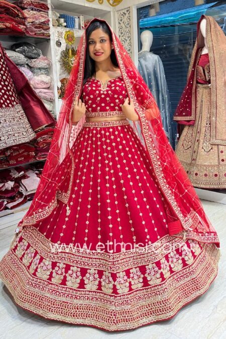 Red Boota Pattern Bridal Lehenga Choli