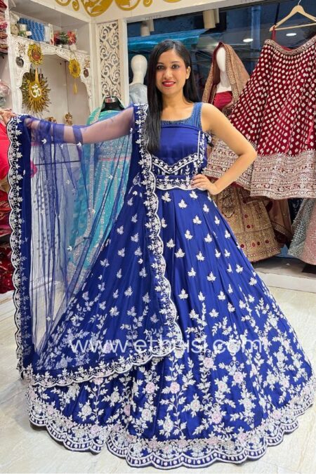 Blue Handwork Silk Wedding Guests Lehenga Choli