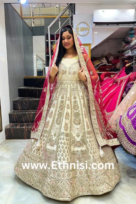 Ivory Lehenga Choli with Contrast Dupatta