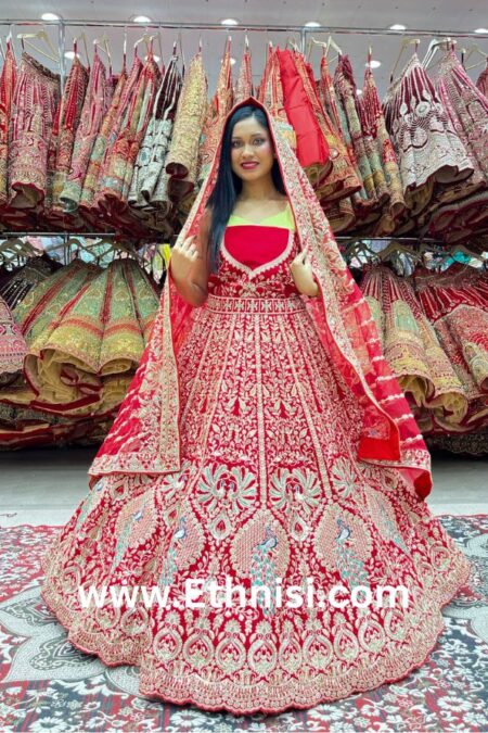 Beautiful Red Figure Pattern Work Bridal Lehenga Choli