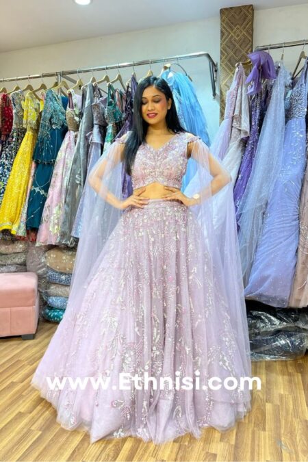 Light Purple Designer Handwork Crop Top Lehenga