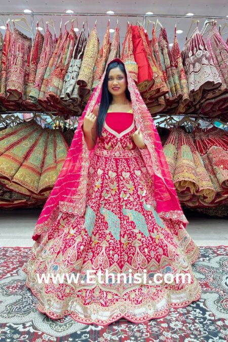 Pink Figure Work Bridal Lehenga Choli