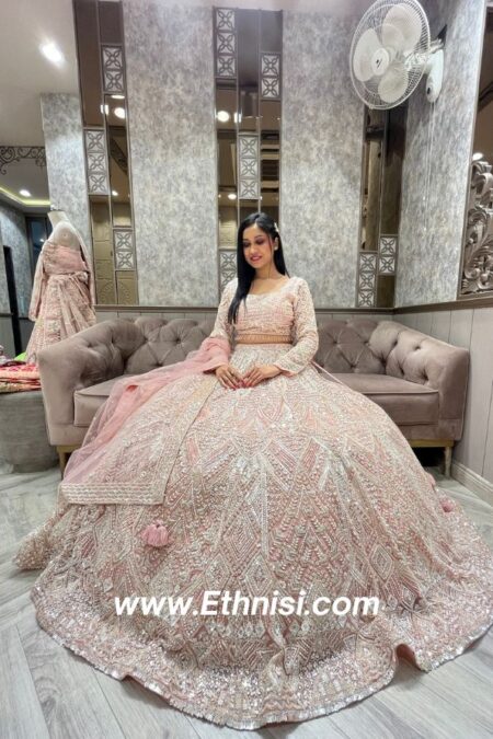 Beautiful Peach Handwork Designer Lehenga Choli