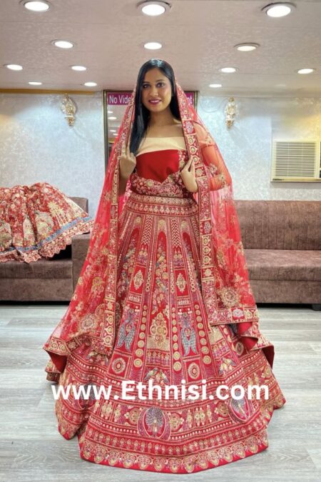 Red Stunning Designer Handwork Bridal Lehenga Choli