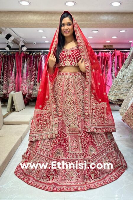 Rich Royal Calcutta Handwork Bridal Lehenga Choli