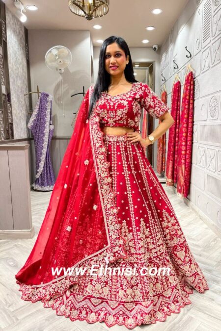 Elegant Red Heavy Handwork Bridal Lehenga Choli