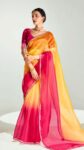 Ombre Pink and Yellow Beautiful Sari